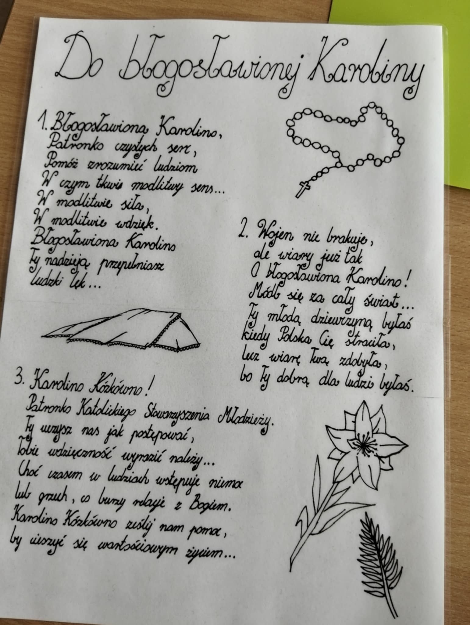 Prace na konkurs poetycko-plastyczny dotyczący błogosławionej Karoliny
