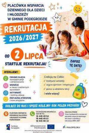 Rekrutacja do Placówki Wsparcia Dziennego dla dzieci i młodzieży na rok szkolny 2026/2027